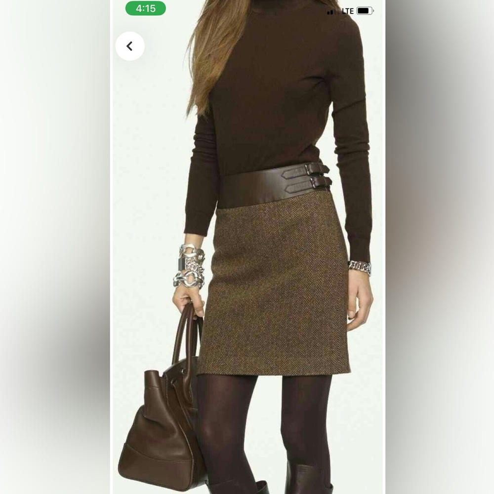 Ralph Lauren black label vintage wool and leather buckle skirt